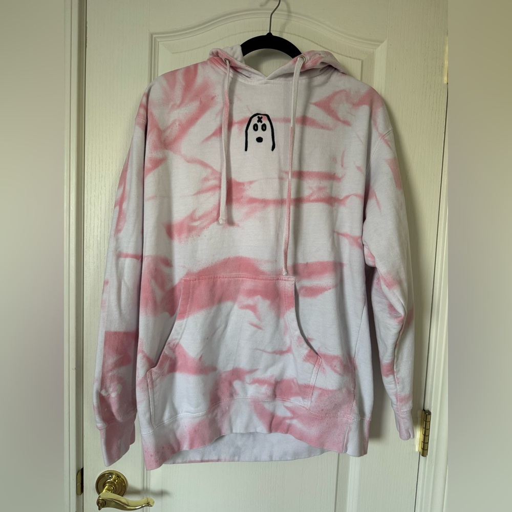Unxpectd Size Large White and Pink Tie Dye Ghost Hoodie